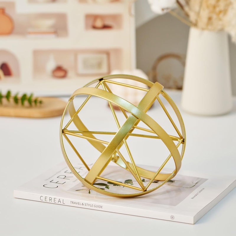 HLQMFHT 7 inches Metal Geometric Abstract Sculpture， Metal Geometric Sculpture Decor Sphere, Tabletop Decor for Living Room,Study,Bedroom,Modern Home Decor Accents - Image 4